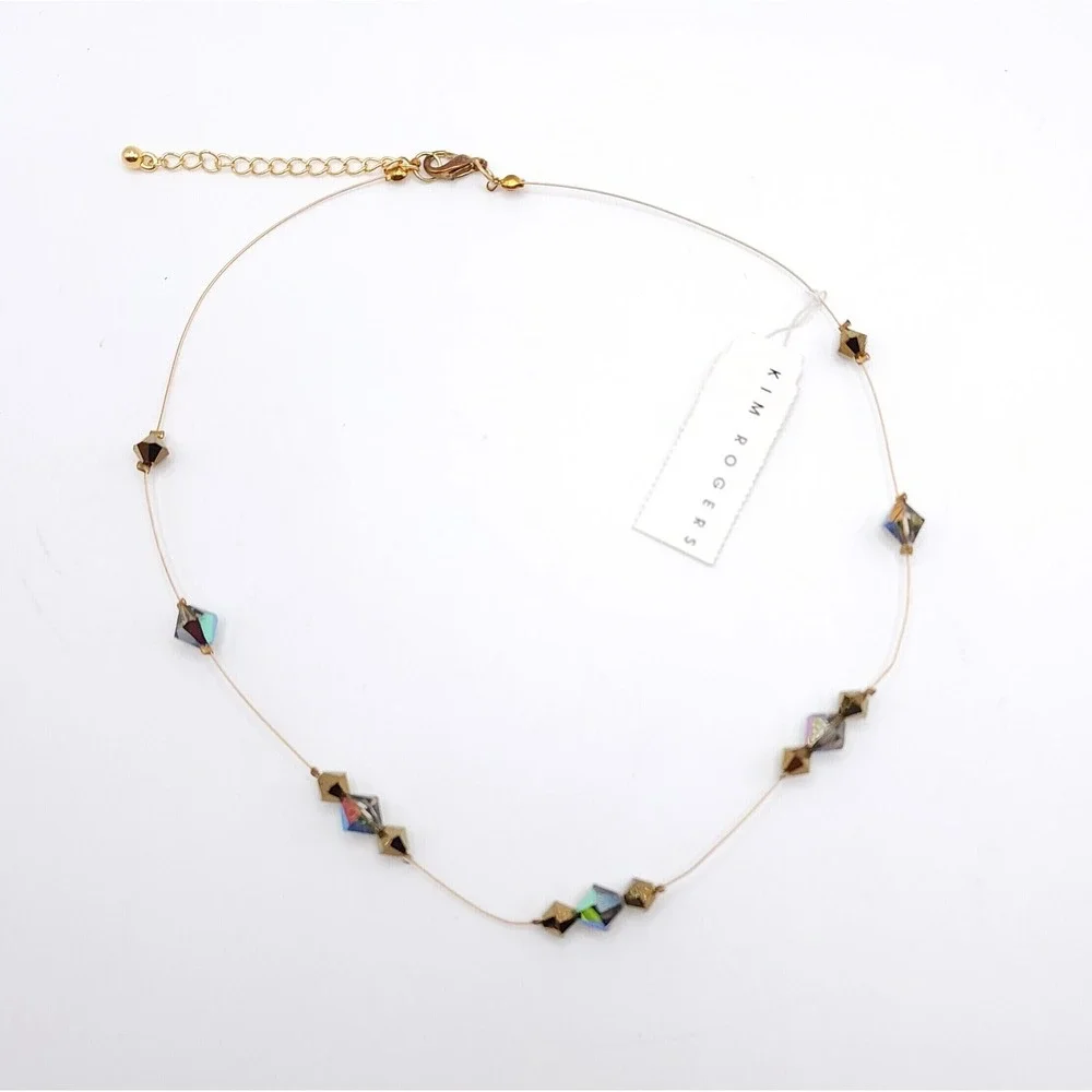 Kim Rogers Amber Crystal Wire Choker Necklace Gold Tone